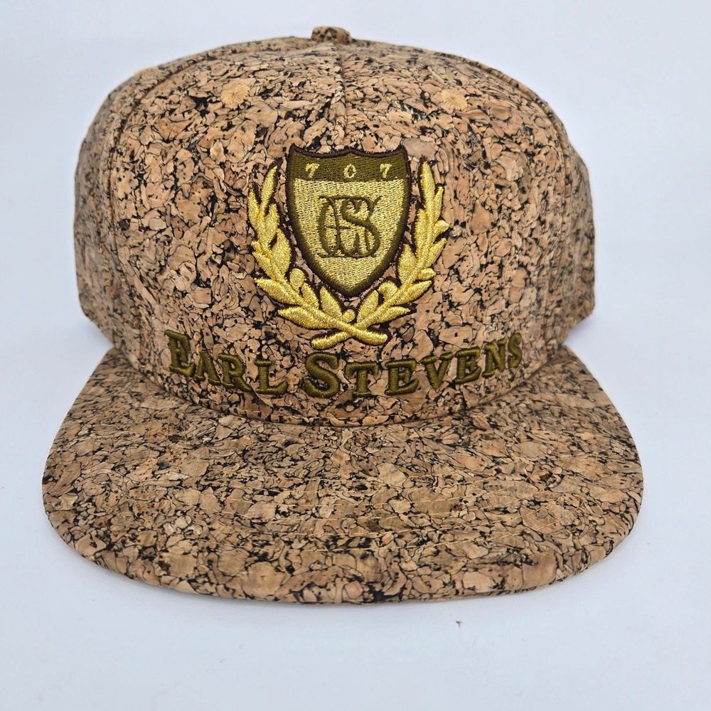 Earl Stevens Selections Cork Strapback Hat Mens Gold Embroidered Crest OSFM
